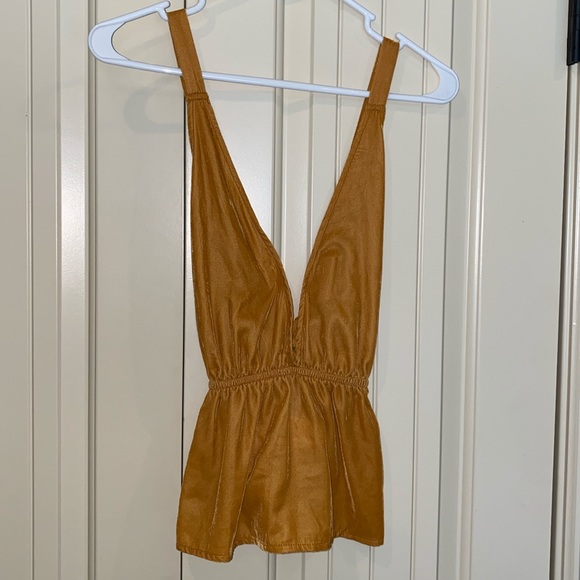 Urban Outfitters Gold Velour Strappy Top Large - Picture 1 of 7
